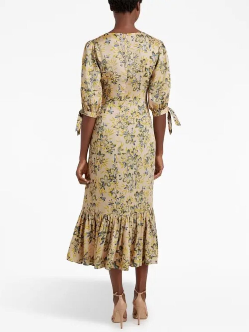 CINQ À SEPT 'Kerstin' Puff-Sleeve Floral Midi-Dress, Pomelo Multi - Picture 3 of 4